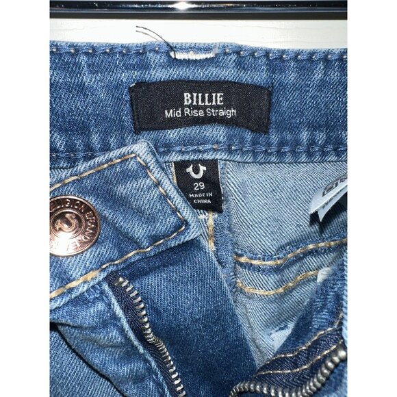 NWT True Religion Billie Big T Stitch Mid Rise Straight Jeans Size 29 - Picture 12 of 16